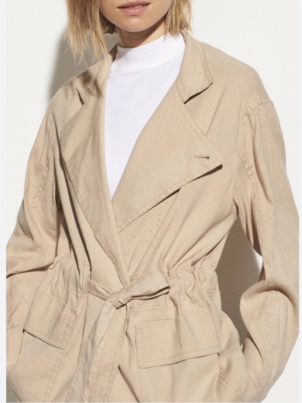 Vince Drapey Linen Blend Belted Jacket Tan Khaki NWT M